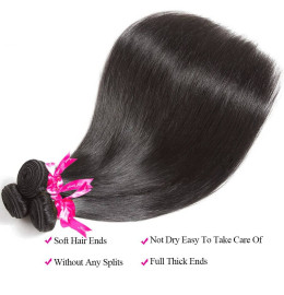 GrandeBeaute Peruvian Straight Hair 3 Bundles With Lace Closure Double Weft Remy Human Hair Bundles With Lace Closure