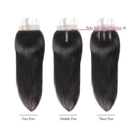 GrandeBeaute Peruvian Straight Hair 3 Bundles With Lace Closure Double Weft Remy Human Hair Bundles With Lace Closure
