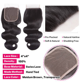 GrandeBeaute Body Wave Human Hair Bundles With Closure 4x4 Lace Closure Remy Brazilian Hair Weave 3 Bundles With Closure