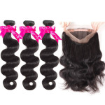 GrandeBeaute Beautiful 360 Lace Frontal With Bundle Brazilian Body Wave Remy Human Hair Weave 3 Bundles With Frontal Closure