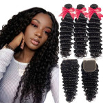 GrandeBeaute Beautiful Peruvian Body Wave Bundles With Closure Double Weft Remy Human Hair 3 Bundles With Lace Closure