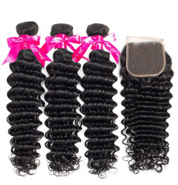 GrandeBeaute Beautiful Peruvian Body Wave Bundles With Closure Double Weft Remy Human Hair 3 Bundles With Lace Closure