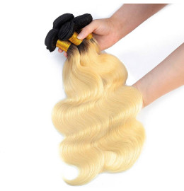 GrandeBeaute Beautiful Hair Brazilian Body Wave Hair 1b/613 Ombre Blonde Human Hair Weave 3 Bundles Non-Remy Hair Extensions