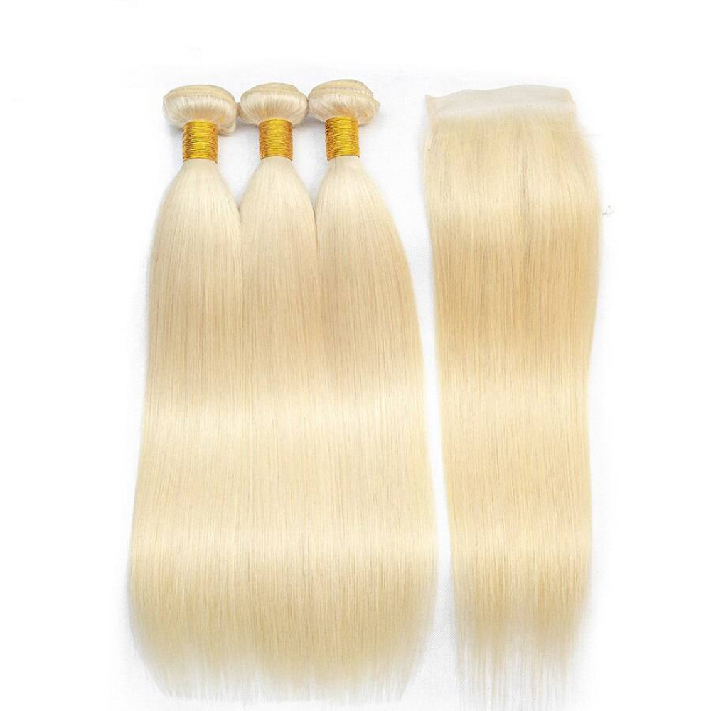 GrandeBeaute Hair613 Blonde Bundles With Closure Brazilian Straight Hair 3 bundles With Lace Closure Human Hair Bundles With Closure
