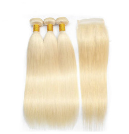 GrandeBeaute Hair613 Blonde Bundles With Closure Brazilian Straight Hair 3 bundles With Lace Closure Human Hair Bundles With Closure