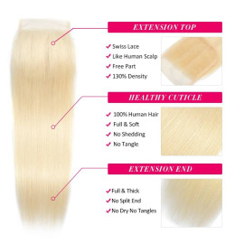 GrandeBeaute Hair613 Blonde Bundles With Closure Brazilian Straight Hair 3 bundles With Lace Closure Human Hair Bundles With Closure