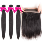 GrandeBeaute Beautiful 360 Lace Frontal With Bundle Non-remy Peruvian Straight Human Hair Weave 3 Bundles With Frontal Closure