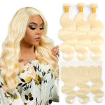 GrandeBeaute Beautiful 613 Blonde Bundles With Frontal Brazilian Body Wave Bundles With Frontal 3 Bundles With Lace Closure Remy