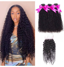 GrandeBeaute Hair Water Wave 3 Bundles With Closure Remy Human Hair Bundles With Closure Brazilian Hair Weave Bundles With Closure