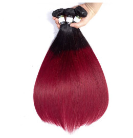 GrandeBeaute Beautiful Hair 1B/99j Ombre Brazilian Straight Hair 3 Bundles With Closure Non-Remy Human Hair Bundles With Closure