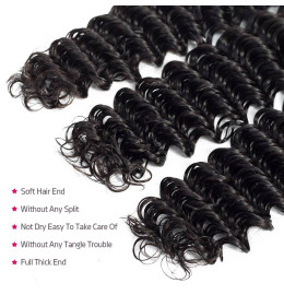 GrandeBeaute Beautiful Hair Deep Wave Bundles With Frontal Malaysian Human Hair Bundles With Lace Frontal Closure 3PCS Remy Hair