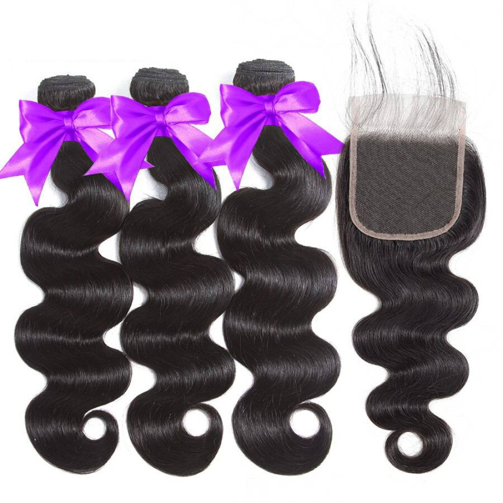 GrandeBeaute Beautiful Hair Body Wave Human Hair Bundles With Closure Double Weft Remy Brazilian Hair Weave 3 Bundles With Closure