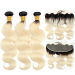 GrandeBeaute Beautiful Hair 1b/613 Bundles With Frontal Brazilian Body Wave Ombre Blonde Frontal Closure with Bundles Remy Hair
