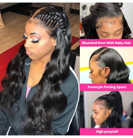 GrandeBeaute HD Transparent Lace Front Human Hair Wigs PrePlucked 13x6 180% Brazilian Body Wave Lace Frontal Wig With Baby Hair Remy Princess