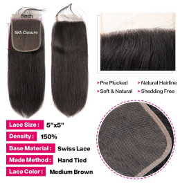 GrandeBeaute BeautifulHair Straight Human Hair 3 Bundles With 5x5 Closure Brazilian Hair Weave Bundles Natural Color Remy Hair