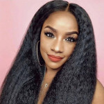 GrandeBeaute Hair Kinky Straight Wig Pre-Plucked Lace Front Human Hair Wigs Full End Brazilian Lace Wig Yaki Human Hair Wig