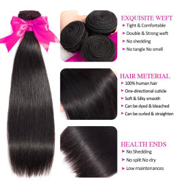 GrandeBeaute Brazilian Straight Hair Bundles 100% Human Hair Weave Bundles 8-30 inch Natural Color Remy hair Weave 1Pcs Beautiful