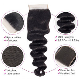 GrandeBeaute Loose Deep Wave Bundles With Closure Remy Human Hair Bundles With Closure Peruvian Hair Weave 3 Bundles With Closure