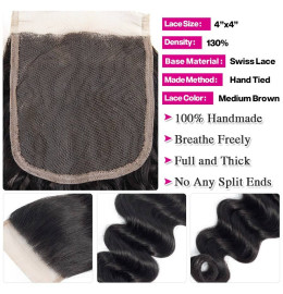 GrandeBeaute Loose Deep Wave Bundles With Closure Remy Human Hair Bundles With Closure Peruvian Hair Weave 3 Bundles With Closure