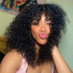 GrandeBeaute Glueless Lace Vortex Wigs Brazilian Human Hair Wigs with Bangs 150% Density Water Wave Human Hair Wigs For Women Remy