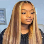 GrandeBeaute Highlight Lace Front Human Hair Wig 4x4 Lace Closure Wigs Pre Plucked Brazilian Straight Lace Front Human Hair Wigs