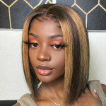 GrandeBeaute Ombre Highlight 13x4 Lace Front Human Hair Wigs Brazilian Straight Short Bob Lace Frontal Wigs Remy Hair For Black Women