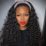 GrandeBeaute Headband Wig Human Hair Water Wave Headband Wigs Brazilian Wet and Wavy Headband Wigs Human Hair Natural Color 150% Density