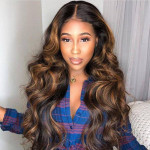 GrandeBeaute 4/27 Highlight Wig Brazilian Body Wave Wig 13x4 HD Transparent Lace Front Human Hair Wigs Honey Blonde Ombre Lace Front Wig