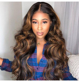 GrandeBeaute 4/27 Highlight Wig Brazilian Body Wave Wig 13x4 HD Transparent Lace Front Human Hair Wigs Honey Blonde Ombre Lace Front Wig