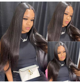 GrandeBeaute Hair HD Lace Frontal Wig Straight 13x4 Transparent Lace Front Human Hair Wigs PrePlucked Bone Straight Human Hair Wigs