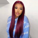GrandeBeaute HD Transparent Lace Front Human Hair Wig Brazilian Straight Human Hair Wigs 99J Red Burgundy Lace Front Wig Hair