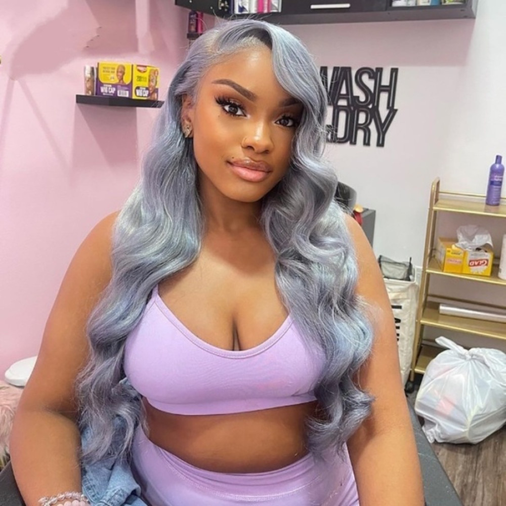 GrandeBeaute Grey Colored Brazilian Body Wave 13x4 Lace Front Human Hair Wigs HD Transparent Lace Frontal Wigs With Baby Hair