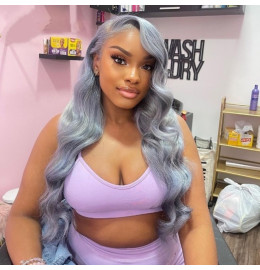 GrandeBeaute Grey Colored Brazilian Body Wave 13x4 Lace Front Human Hair Wigs HD Transparent Lace Frontal Wigs With Baby Hair