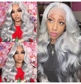 GrandeBeaute Grey Colored Brazilian Body Wave 13x4 Lace Front Human Hair Wigs HD Transparent Lace Frontal Wigs With Baby Hair