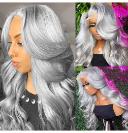 GrandeBeaute Grey Colored Brazilian Body Wave 13x4 Lace Front Human Hair Wigs HD Transparent Lace Frontal Wigs With Baby Hair