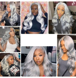 GrandeBeaute Grey Colored Brazilian Body Wave 13x4 Lace Front Human Hair Wigs HD Transparent Lace Frontal Wigs With Baby Hair
