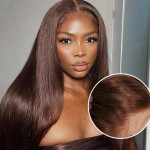 GrandeBeaute Hair 13x4 Straight Lace Front Wig Pre Plucked Chocolate Brown HD Lace Front Human Hair Wigs Colored Human Hair Wigs